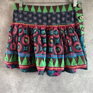 Marc Jacobs Skirt Womens 4 Colorful Floral Heart Bird Geo Mod Tiered Silk Cotton